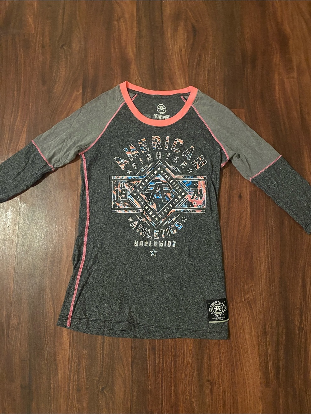 American Fighter  Grey & Pink Graphic Raglan Long Sleeve Tee